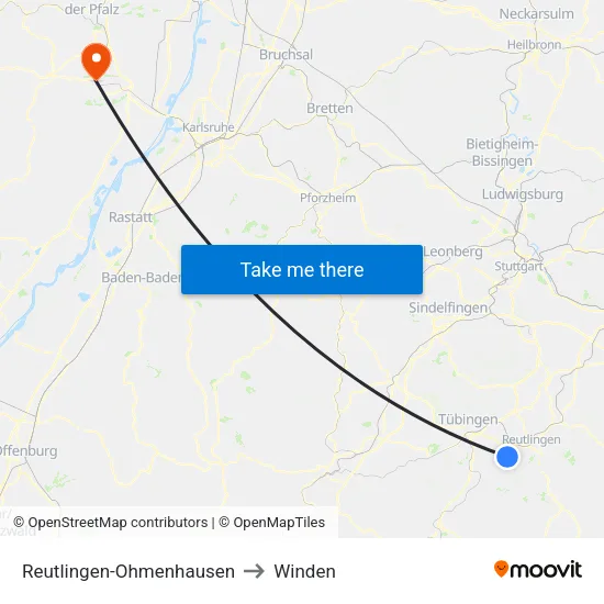 Reutlingen-Ohmenhausen to Winden map