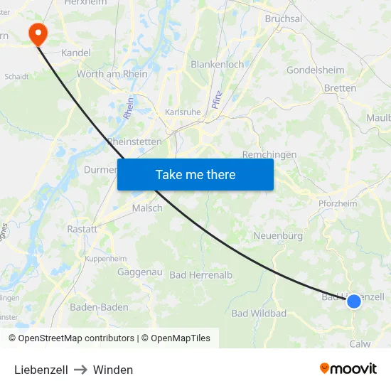 Liebenzell to Winden map