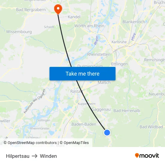 Hilpertsau to Winden map