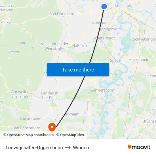 Ludwigshafen-Oggersheim to Winden map