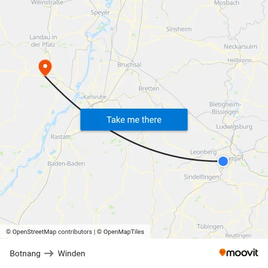 Botnang to Winden map