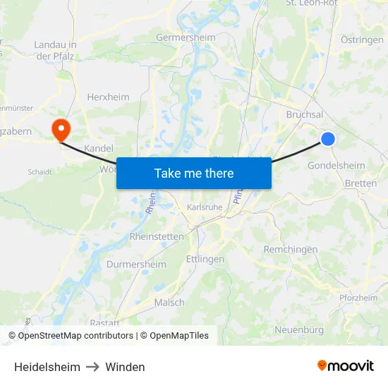 Heidelsheim to Winden map