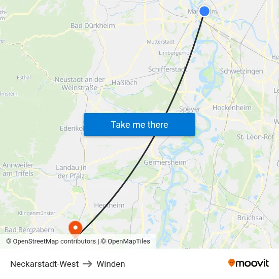 Neckarstadt-West to Winden map