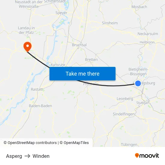 Asperg to Winden map