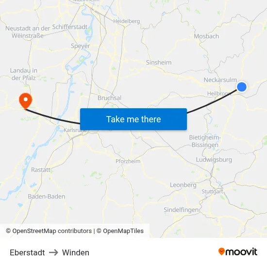 Eberstadt to Winden map