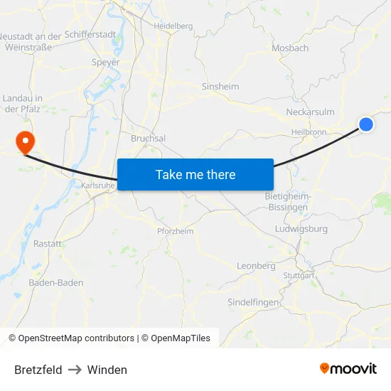 Bretzfeld to Winden map