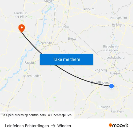 Leinfelden-Echterdingen to Winden map