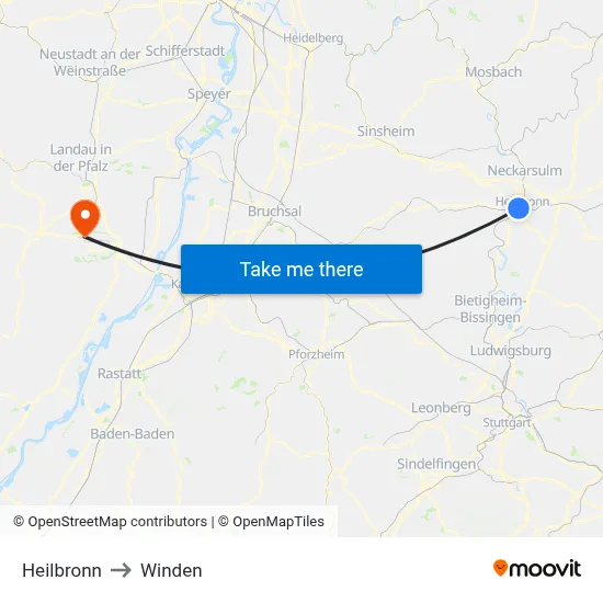 Heilbronn to Winden map
