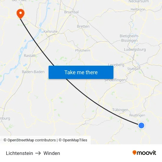 Lichtenstein to Winden map