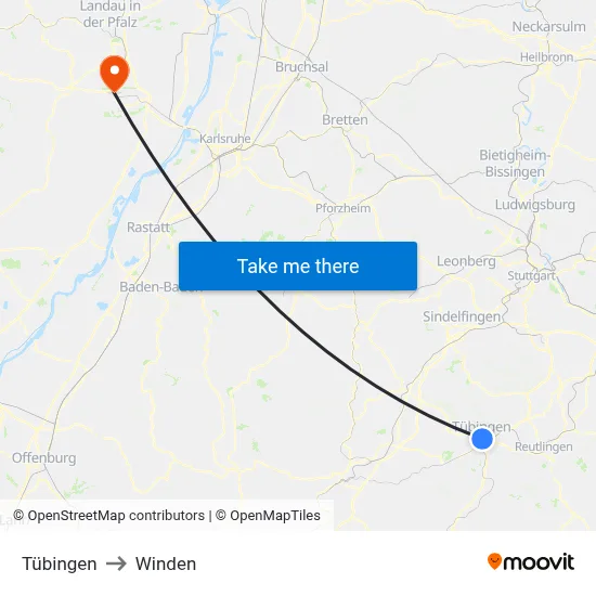 Tübingen to Winden map