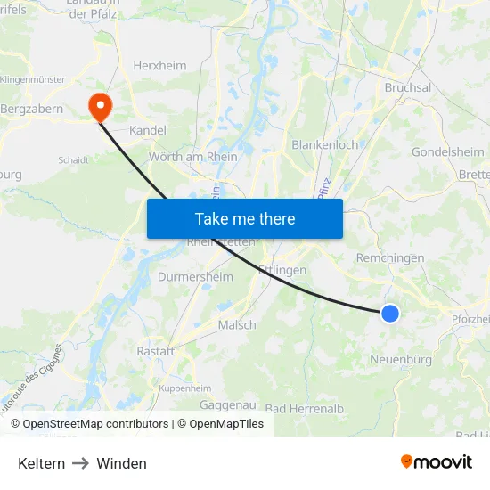 Keltern to Winden map