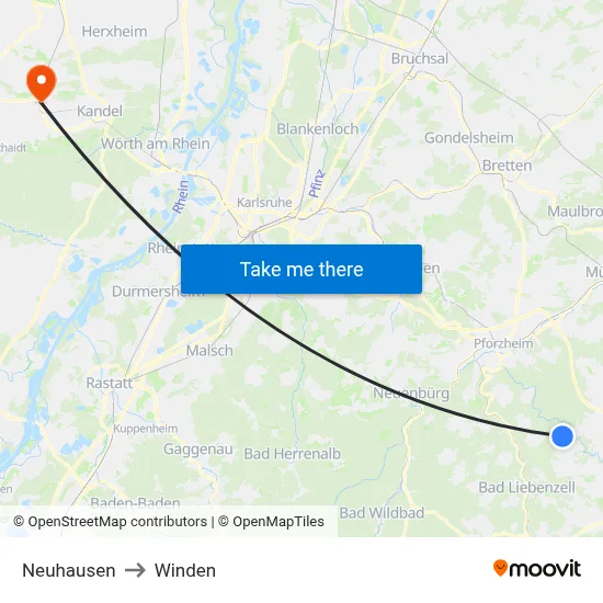 Neuhausen to Winden map