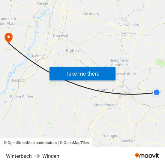 Winterbach to Winden map