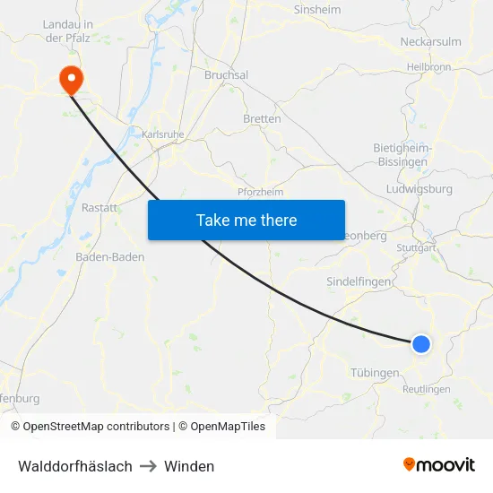 Walddorfhäslach to Winden map