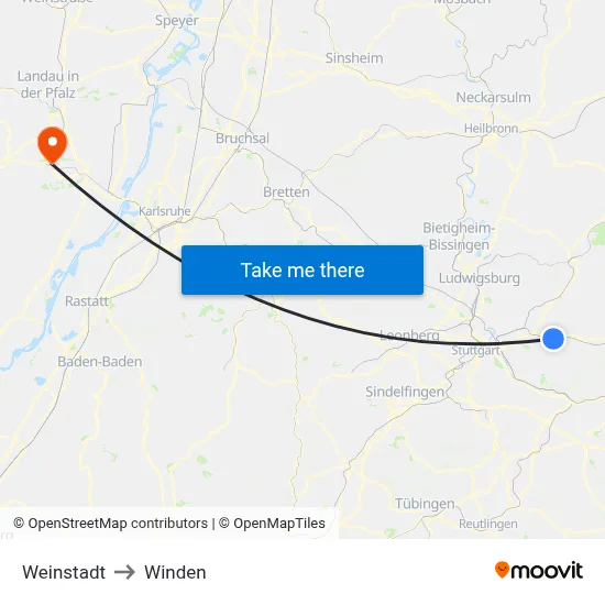 Weinstadt to Winden map