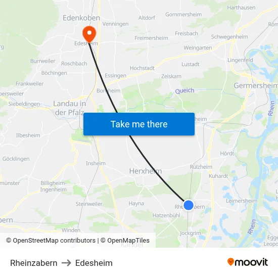 Rheinzabern to Edesheim map