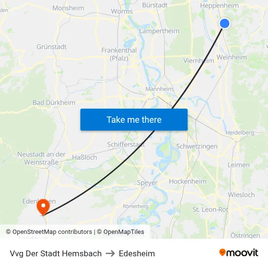 Vvg Der Stadt Hemsbach to Edesheim map