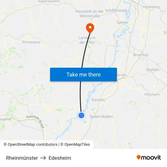 Rheinmünster to Edesheim map