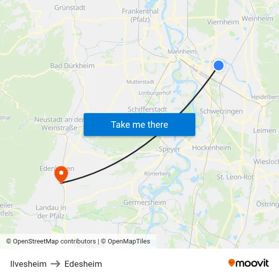 Ilvesheim to Edesheim map