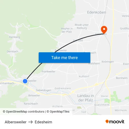 Albersweiler to Edesheim map