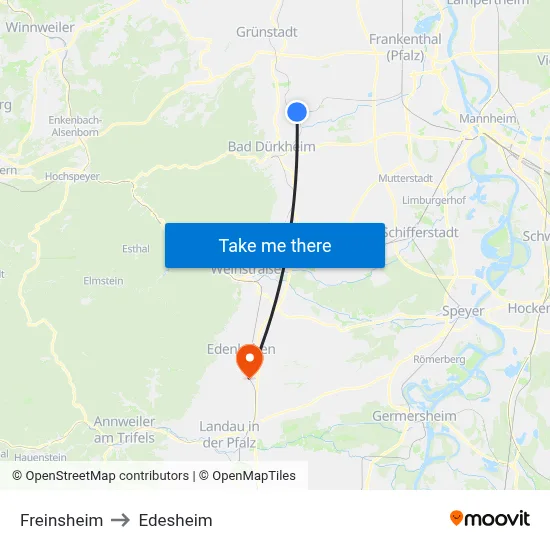 Freinsheim to Edesheim map