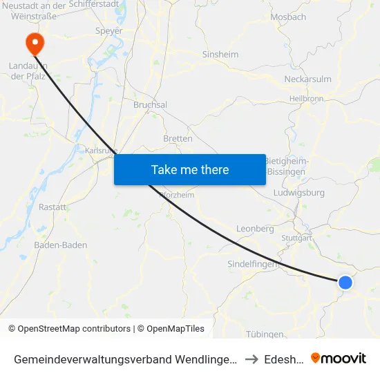 Gemeindeverwaltungsverband Wendlingen am Neckar to Edesheim map