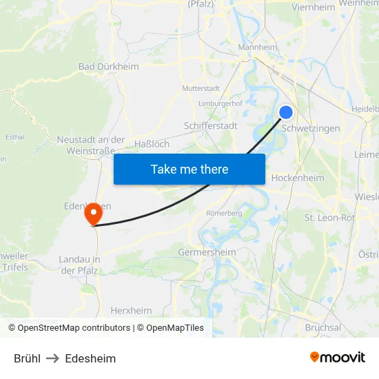 Brühl to Edesheim map