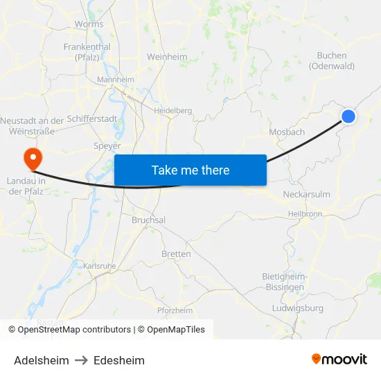Adelsheim to Edesheim map