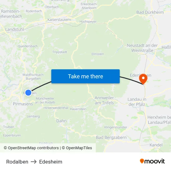 Rodalben to Edesheim map