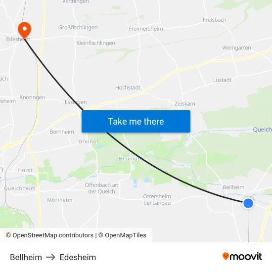 Bellheim to Edesheim map