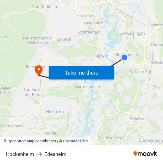 Hockenheim to Edesheim map