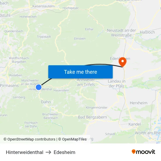 Hinterweidenthal to Edesheim map