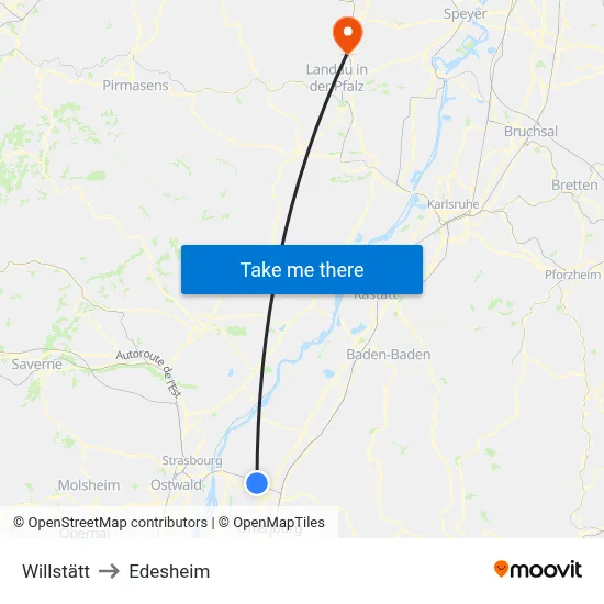Willstätt to Edesheim map