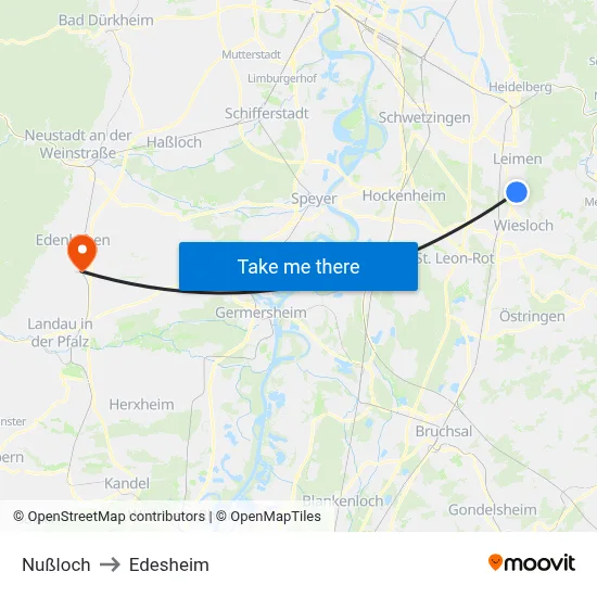 Nußloch to Edesheim map