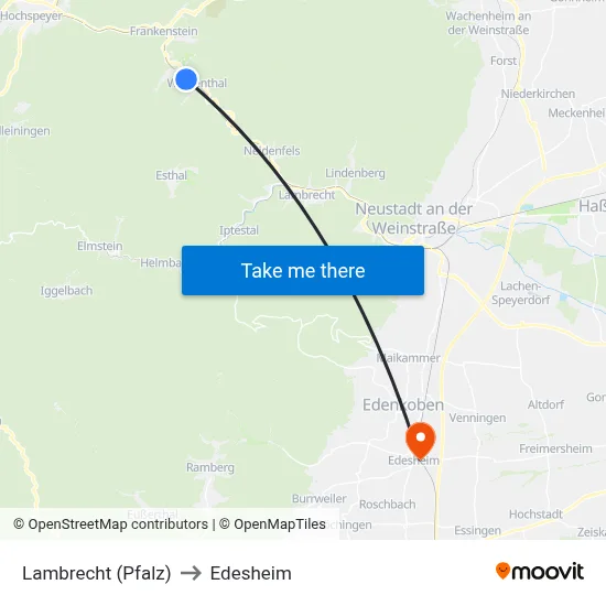 Lambrecht (Pfalz) to Edesheim map