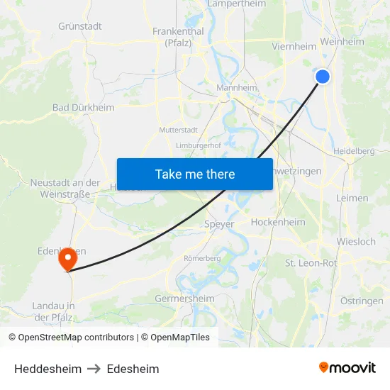Heddesheim to Edesheim map