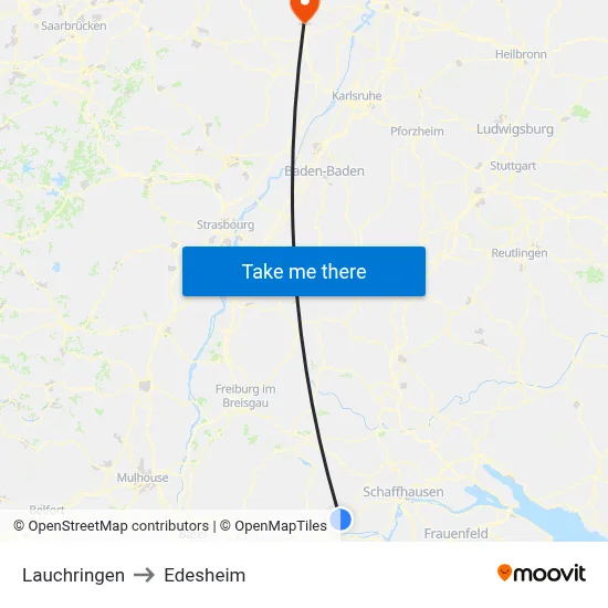 Lauchringen to Edesheim map