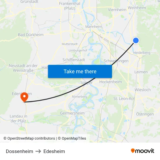 Dossenheim to Edesheim map