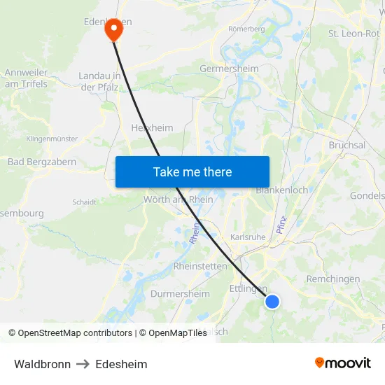 Waldbronn to Edesheim map