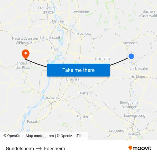 Gundelsheim to Edesheim map
