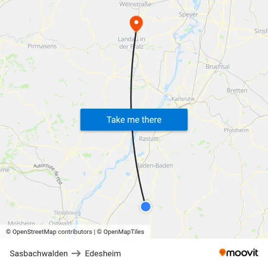 Sasbachwalden to Edesheim map