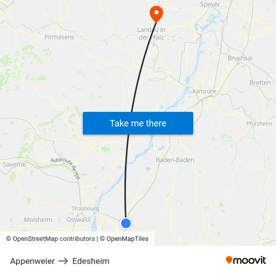 Appenweier to Edesheim map