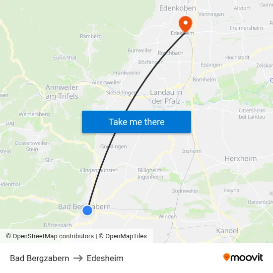 Bad Bergzabern to Edesheim map