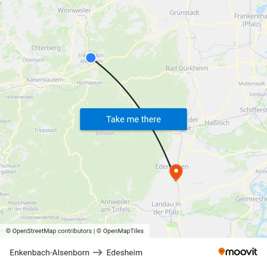 Enkenbach-Alsenborn to Edesheim map