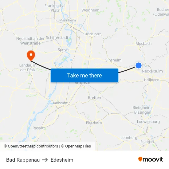 Bad Rappenau to Edesheim map