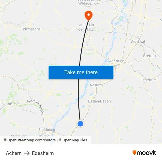 Achern to Edesheim map