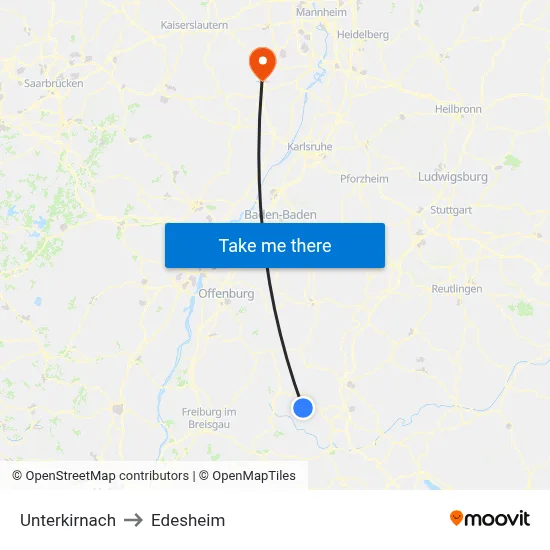 Unterkirnach to Edesheim map