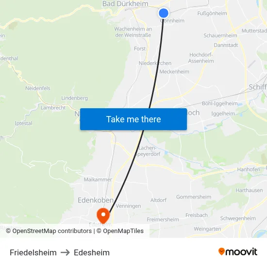 Friedelsheim to Edesheim map