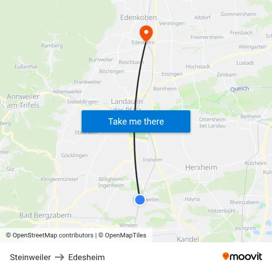 Steinweiler to Edesheim map