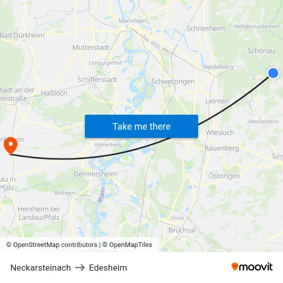 Neckarsteinach to Edesheim map